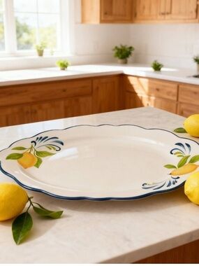 MUCHOISE NWT Ceramic Oval Serving Tray White/Blue Edge
